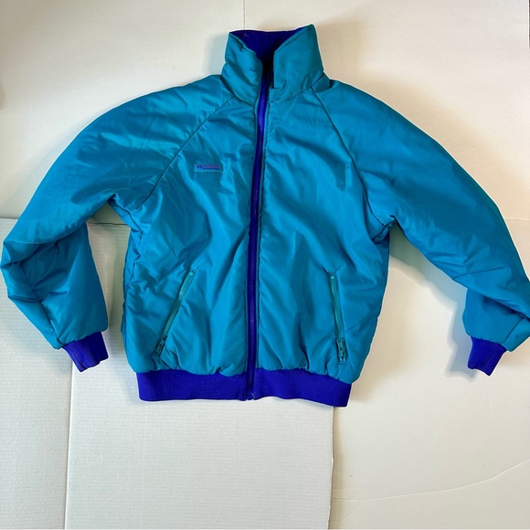 Vtg REVERSIBLE Columbia Teal & Purple Ski Snow Puffer Coat Jacket - Picture 5 of 13